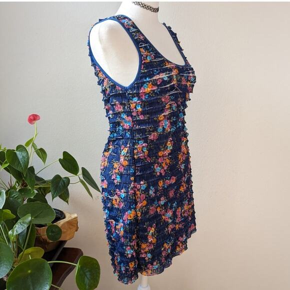 Free People Patra Navy Blue Ruffled Tiered Textured Floral Dress XS - Picture 2 of 8